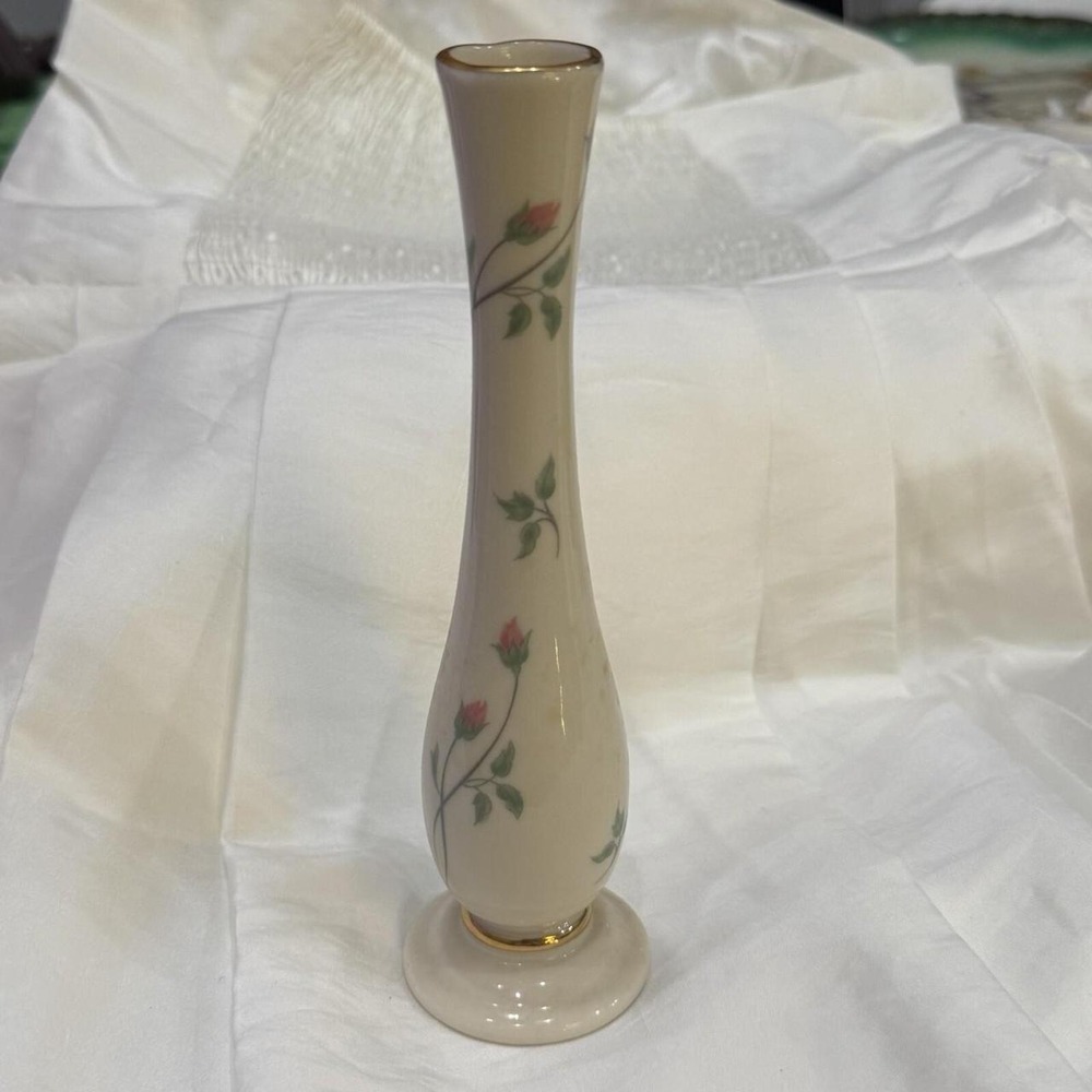 Lenox Rose Manor Bud Vase 7 Inch Pink Rose Gold Trim Porcelain Made in USA